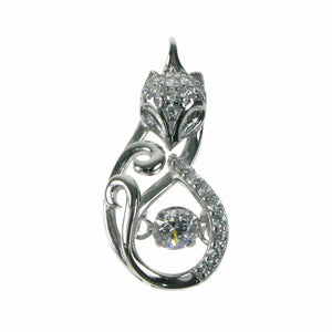 New 925 Silver &amp; Cubic Zirconia moving stone Fox Pendant on an 18" fine pendant chain