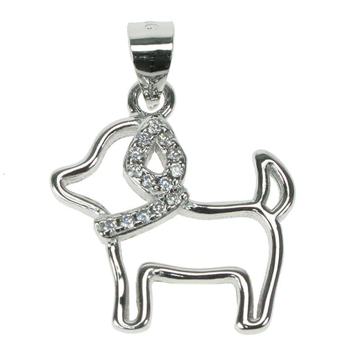 New 925 Silver & Cubic Zirconia Set standing Dog Pendant on an 18