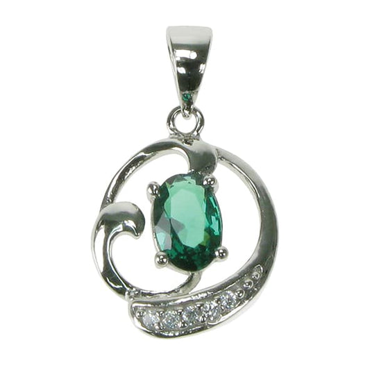New 925 Silver Emerald &amp; Cubic Zirconia Set Swirl Pendant on an 18" fine pendant chain
