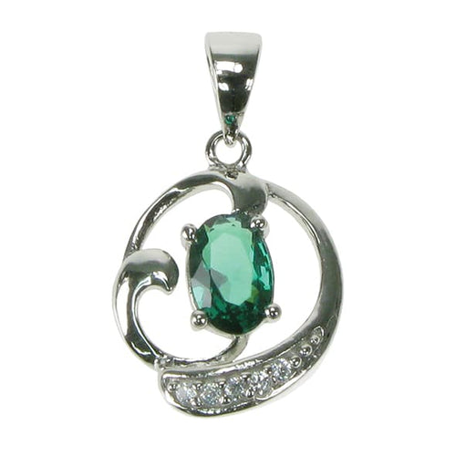New 925 Silver Emerald & Cubic Zirconia Set Swirl Pendant on an 18