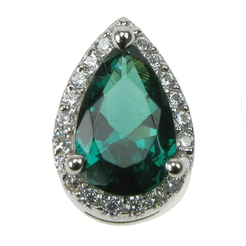 New 925 Silver Emerald & Cubic Zirconia Set Halo Teardrop Shaped Pendant on an 18