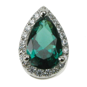 New 925 Silver Emerald &amp; Cubic Zirconia Set Halo Teardrop Shaped Pendant on an 18" fine pendant chain