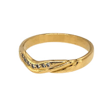 Load image into Gallery viewer, Preowned 18ct Yellow Gold &amp; Diamond Set Wishbone Style Ring in size P with the weight 2.90 grams. The band is 3mm wide at the front
