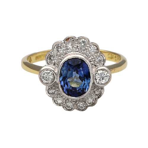 18ct Gold Diamond & Sapphire Set Cluster Ring