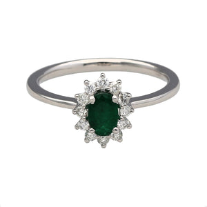 New Platinum Diamond & Emerald Cluster Ring