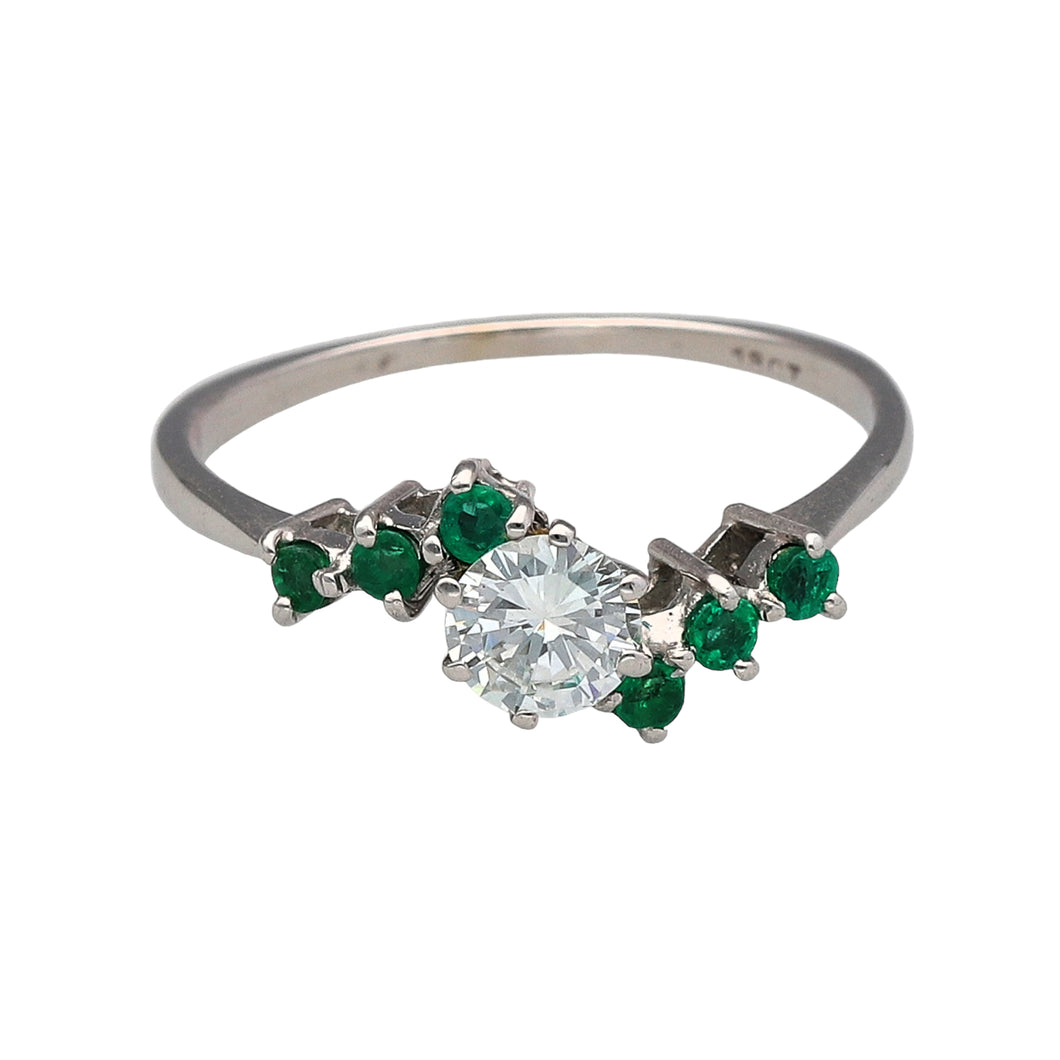 18ct White Gold Diamond & Emerald Coloured Cluster Dress Ring