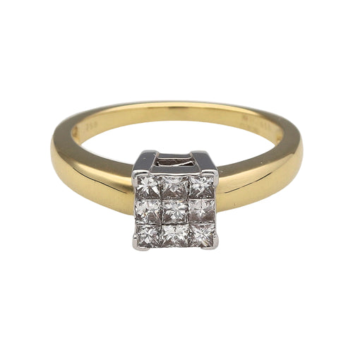 18ct Gold & Diamond Princess Cut Illusion Solitaire Ring
