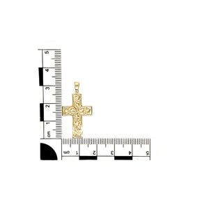 9ct Gold Leaf Patterned Cross Pendant