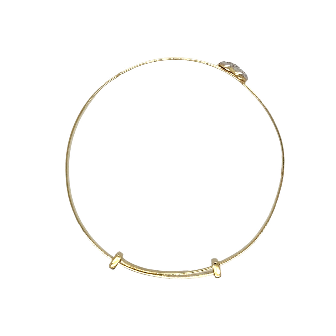 New 9ct Gold & Cubic Zirconia Set Heart ID Expander Baby Bangle
