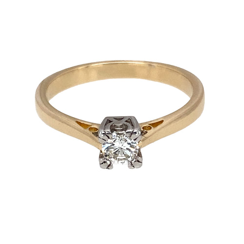 9ct Gold & Diamond Square Set Solitaire Ring