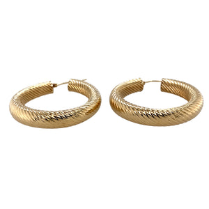 Preowned 9ct Yellow Gold Patterned Hoop Creole Earrings with the weight 6.10 grams