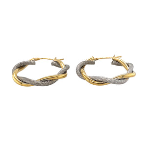 New 9ct Yellow and White Gold Two Colour Twisted Hoop Creole Earrings with the weight 2.40 grams