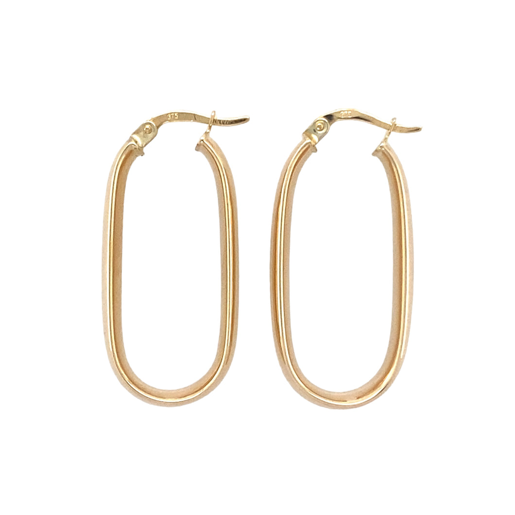 9ct Gold Long Plain Creole Earrings