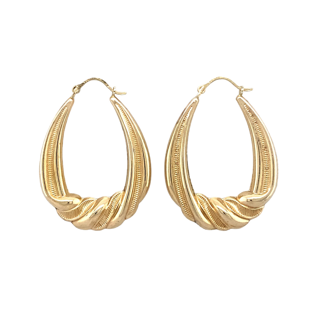 9ct Gold Large Patterned Creole Earrings
