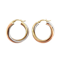 Load image into Gallery viewer, 9ct Gold Three Colour Twisted Creole Earrings
