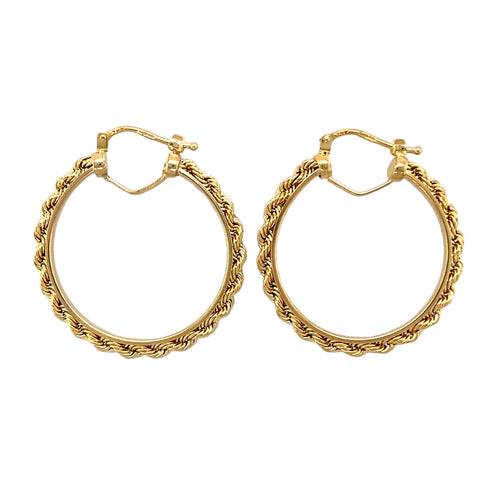 9ct Gold Rope Edged Hoop Creole Earrings