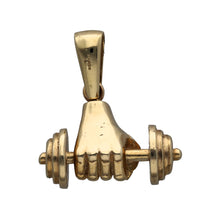 Load image into Gallery viewer, New 9ct Yellow Gold Hand Lifting Weight Pendant with the weight 30.90 grams. The pendant is 4cm long by 3.6cm and is 1.5cm in depth
