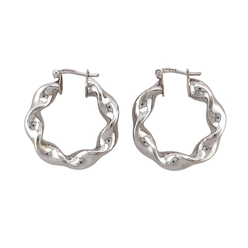 9ct White Gold Twisted Creole Earrings