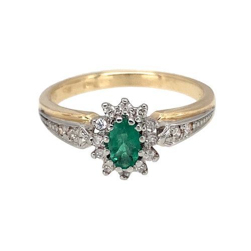 9ct Gold Diamond & Emerald Set Cluster Ring
