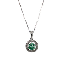 Load image into Gallery viewer, 9ct White Gold Diamond &amp; Emerald Set Flower Cluster 18&quot; Necklace
