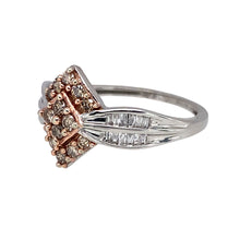 Load image into Gallery viewer, Preowned 9ct White and Rose Gold &amp; Chocolate and White Coloured Diamond Set Cluster Ring in size N with the weight 2.70 grams. The front of the ring is 13mm high
