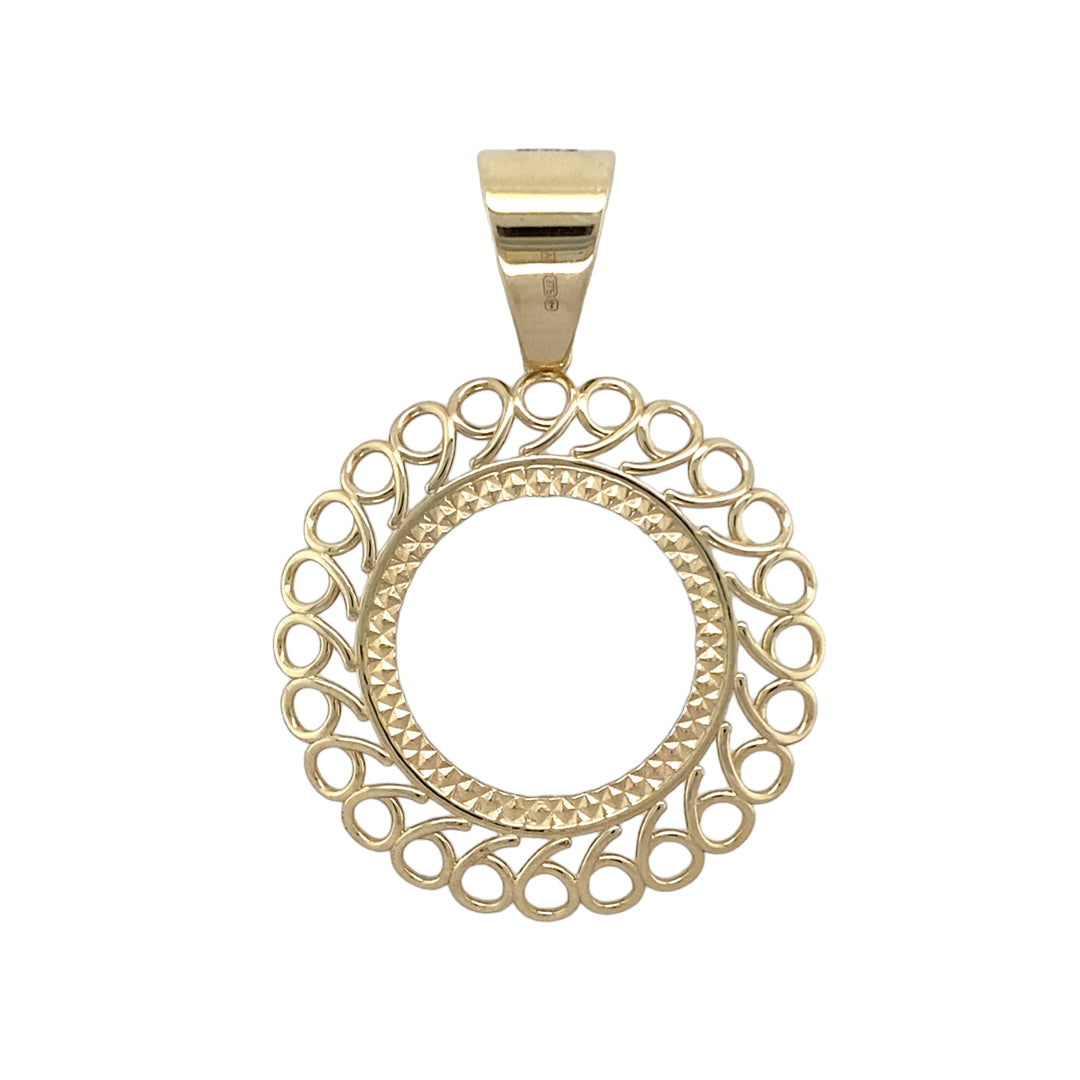 New 9ct Gold Full Sovereign Fancy Mount Pendant