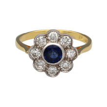 Load image into Gallery viewer, 18ct Gold Diamond &amp; Sapphire Set Daisy Flower Cluster Ring
