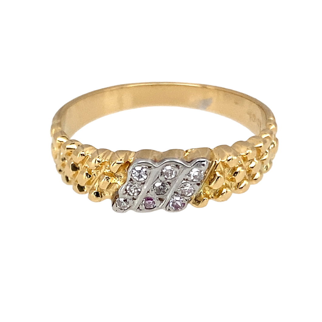 18ct Gold & Diamond Set Rope Patterned Ring