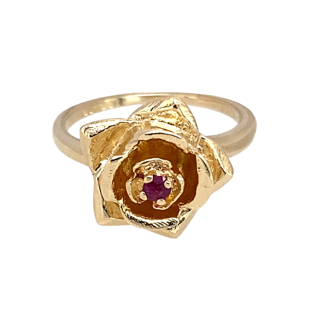 9ct Gold & Ruby Set Rose Ring
