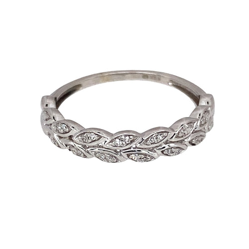 9ct White Gold & Diamond Set Wreath Style Band Ring