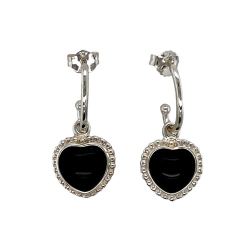 925 Silver & Black Heart Stone Set Pandora Drop Earrings