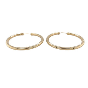 Preowned 9ct Yellow Gold Patterned Hollow Tube Hoop Creole Earrings with the weight 3.10 grams