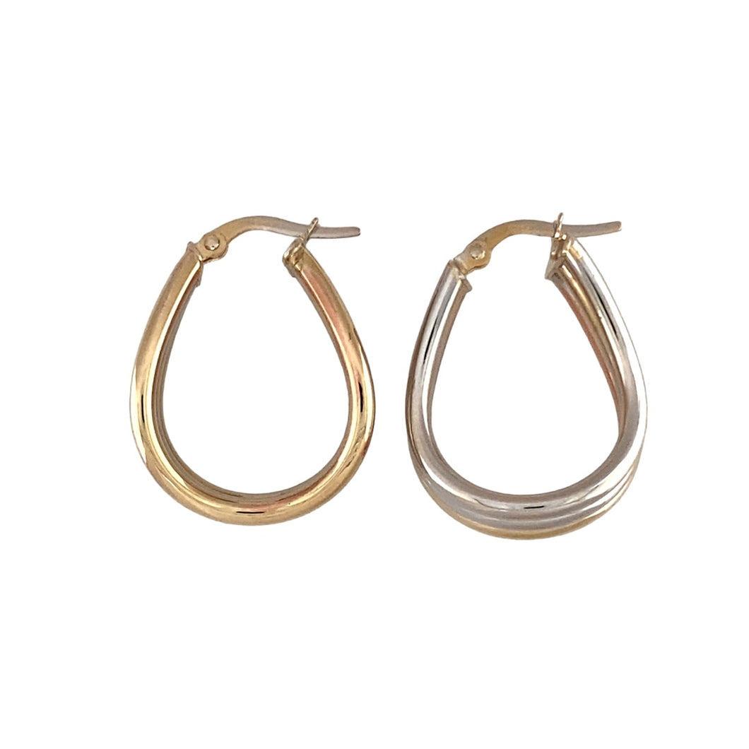 9ct Gold Wide Three Bar Creole Earrings