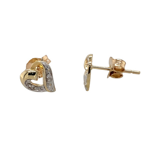 9ct Gold & Diamond Set Heart Stud Earrings