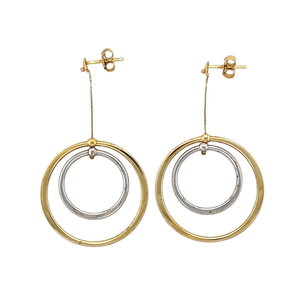 9ct Gold Double Circle Drop Earrings