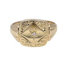 Load image into Gallery viewer, 9ct Gold &amp; Diamond Set Patterned Signet Ring
