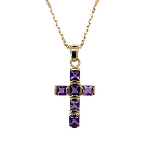 18ct Gold & Amethyst Set Cross 18" Necklace