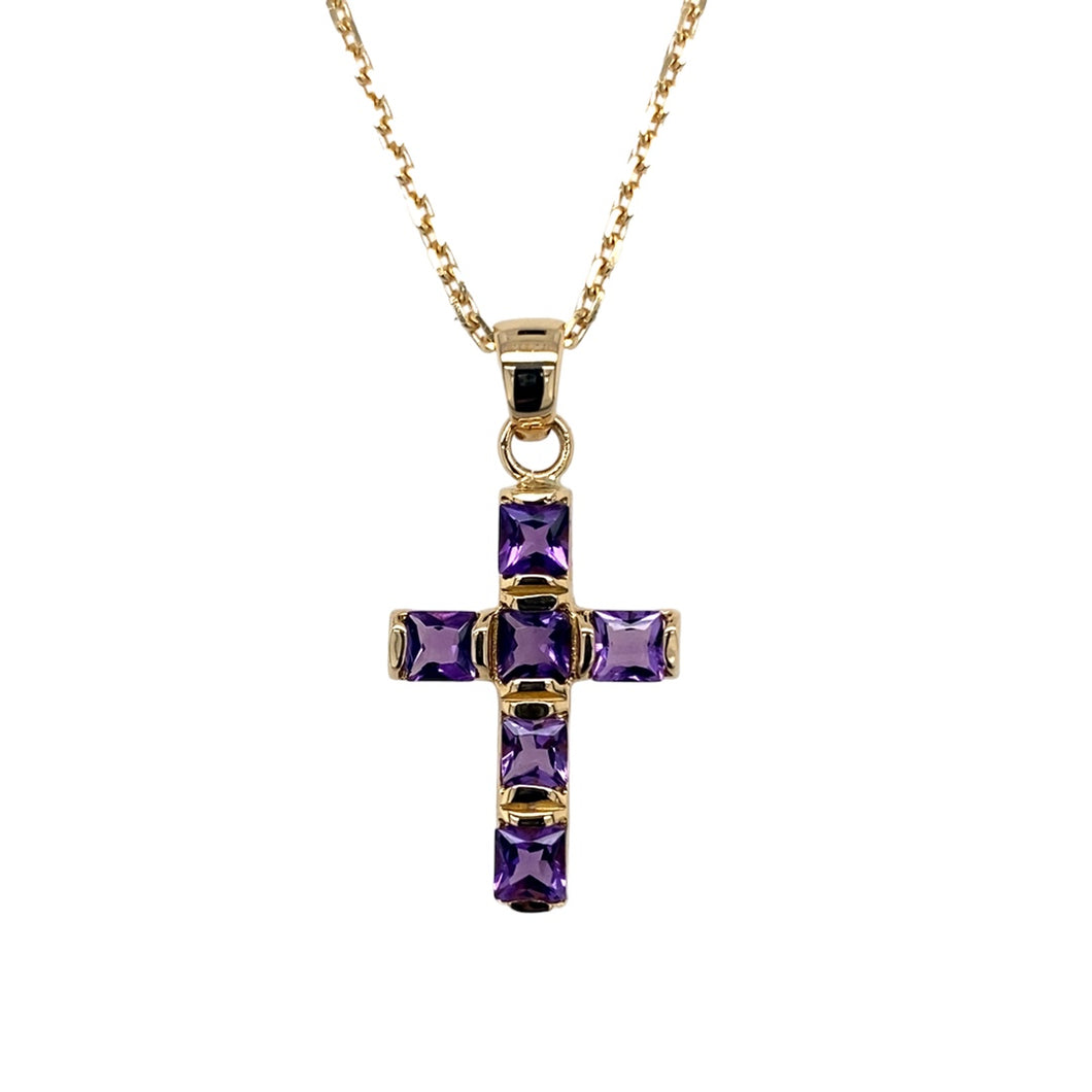 18ct Gold & Amethyst Set Cross 18