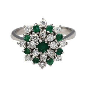 18ct White Gold Diamond & Emerald Set Cluster Ring