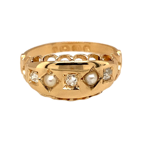 18ct Gold Diamond & Pearl Set Antique Ring