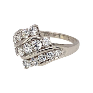 Preowned 9ct White Gold & Cubic Zirconia Set Dress Ring in size K with the weight 2.70 grams. The front of the ring is 13mm high