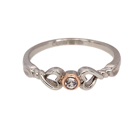 925 Silver & White Topaz Clogau Heart Lovespoon Ring