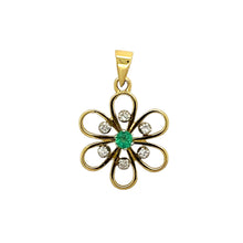 Load image into Gallery viewer, 9ct Gold Green Stone &amp; Cubic Zirconia Flower Pendant
