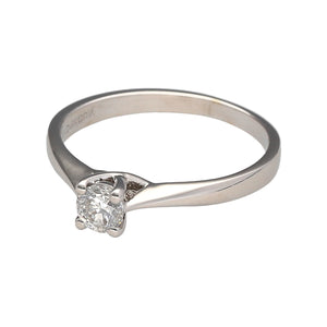 Preowned 18ct White Gold & Diamond Set Solitaire Ring in size J to K with the weight 2.10 grams. The Diamond is approximately 25pt with approximate clarity Si1 and colour J - K