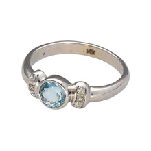 Load image into Gallery viewer, Preowned 14ct White Gold Diamond &amp; Aquamarine Set Ring in size J with the weight 2.60 grams. The aquamarine stone is 5mm diameter

