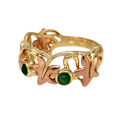 Celebrate Welsh heritage and timeless elegance with this pre-owned 9ct yellow and rose gold Clogau Lady of Caerphilly ring, featuring:

Design: Inspired by the legend of the Lady of Caerphilly, this graceful ring showcases a flowing leaf motif in a blend of yellow and rose gold—symbolising love, strength, and nature.
Material: 9-carat yellow and rare Welsh rose gold, offering a warm and romantic two-tone finish with rich historical significance.
