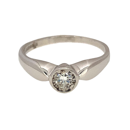 9ct White Gold & Diamond Rubover Set Solitaire Ring