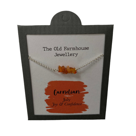 New 925 Silver & Carnelian Set July Birthstone 8" - 9" adjustable Bracelet with the approximate weight 2.80 grams. The bracelet contains approximately six gemstones and the link width of the bracelet is 2mm. Carnelian is the birthstone for the month of July and is said to bring joy and confidence to the wearer