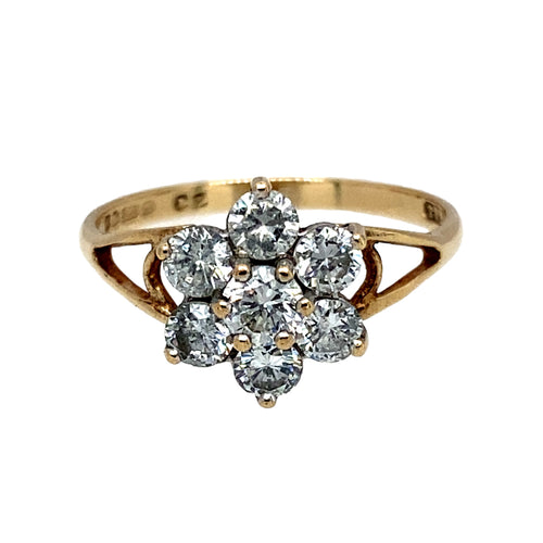 9ct Gold & Cubic Zirconia Set Flower Cluster Ring