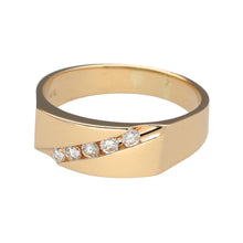 Load image into Gallery viewer, Preowned 14ct Yellow Gold &amp; Diamond Set Signet Ring in size V with the weight 7.60 grams. The front of the ring is 7mm wide
